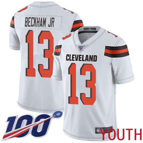 Cleveland Browns Odell Beckham Jr Youth White Limited Jersey #13 NFL Football Road 100th Season Vapor Untouchable->cleveland browns->NFL Jersey
